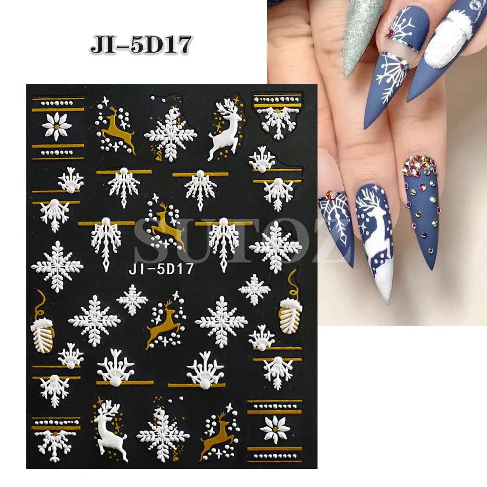 5D Embossed Christmas Nail Art Stickers for Winter Holiday Manicures - 17