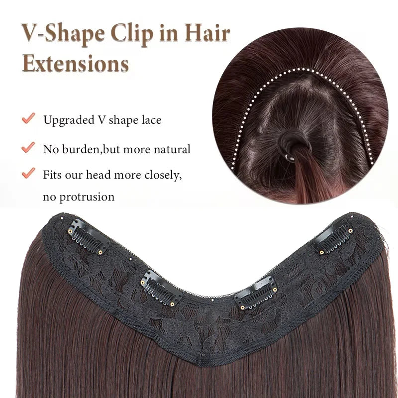 24-Inch V-Shaped Clip-In Straight Hair Extension for Women - 3