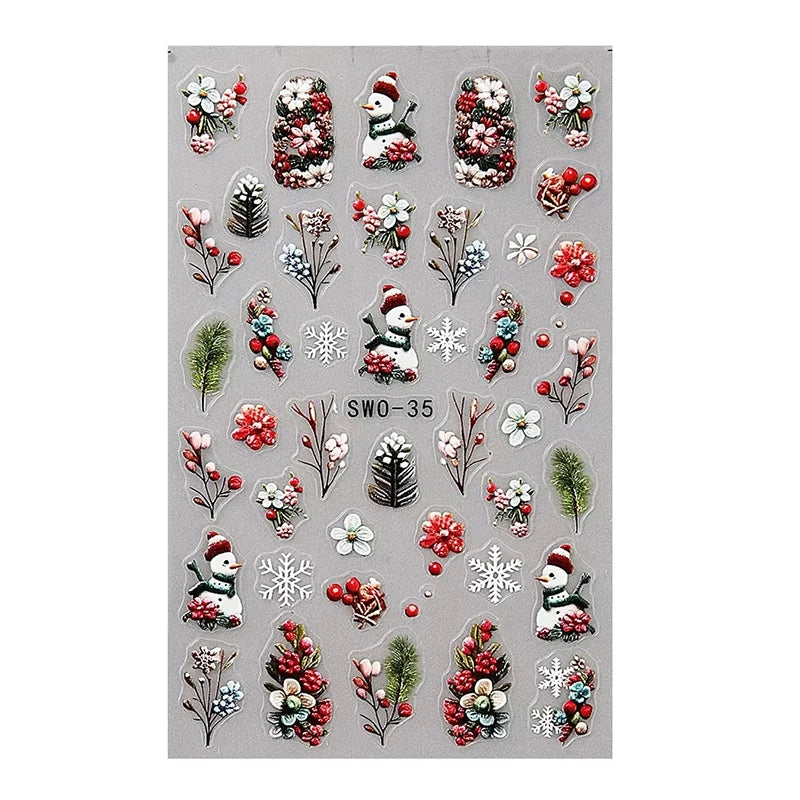 Festive 3D Christmas Nail Art Stickers for Holiday Manicure Decorations - 62