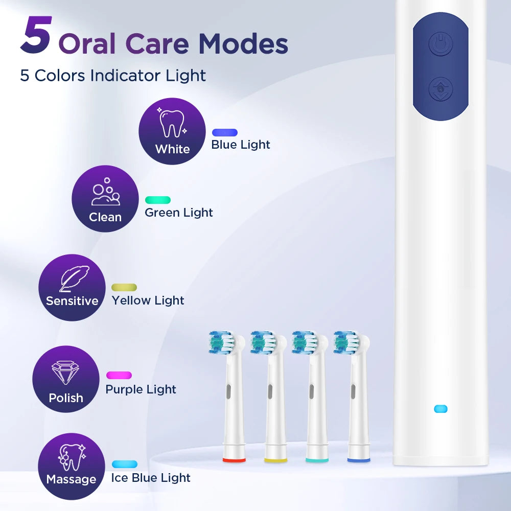 Rechargeable Electric Toothbrush with 5 Modes and 4 Replacement Heads - 10