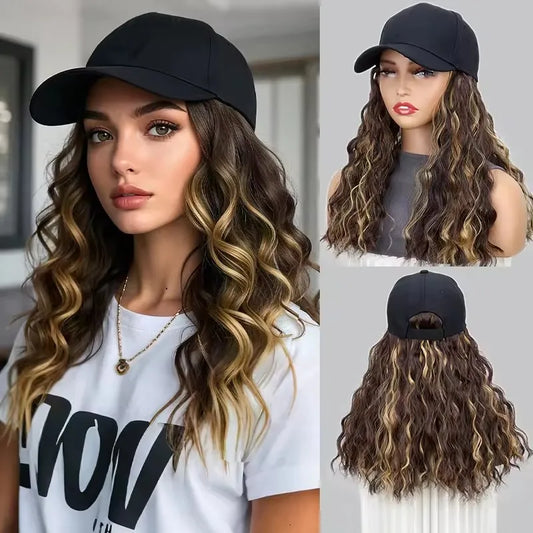 Adjustable Baseball Hat with Curly Hair Extensions