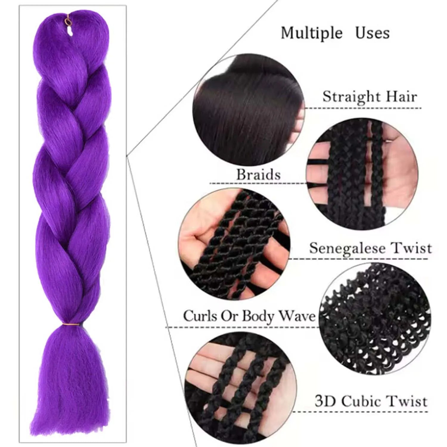 24-Inch Synthetic Purple Braiding Hair Extensions - 6