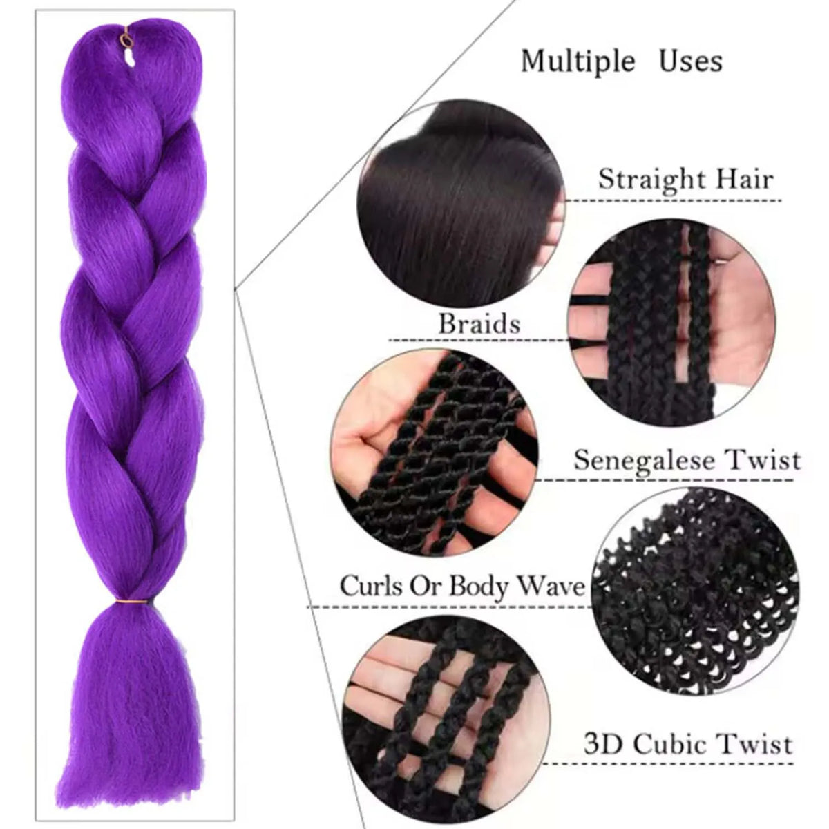 24-Inch Synthetic Purple Braiding Hair Extensions