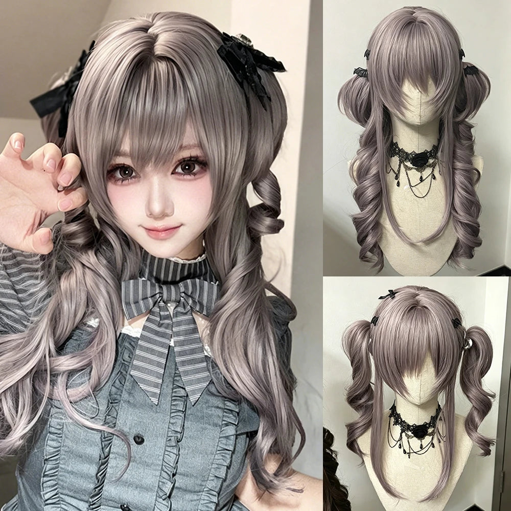 Long Curly Wavy Lolita Cosplay Wig with Ponytails for Halloween Events - 15