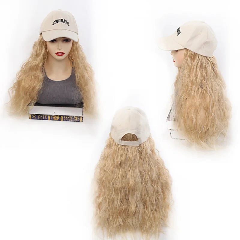 Water Wave Curly Baseball Cap Wig for Women - 4