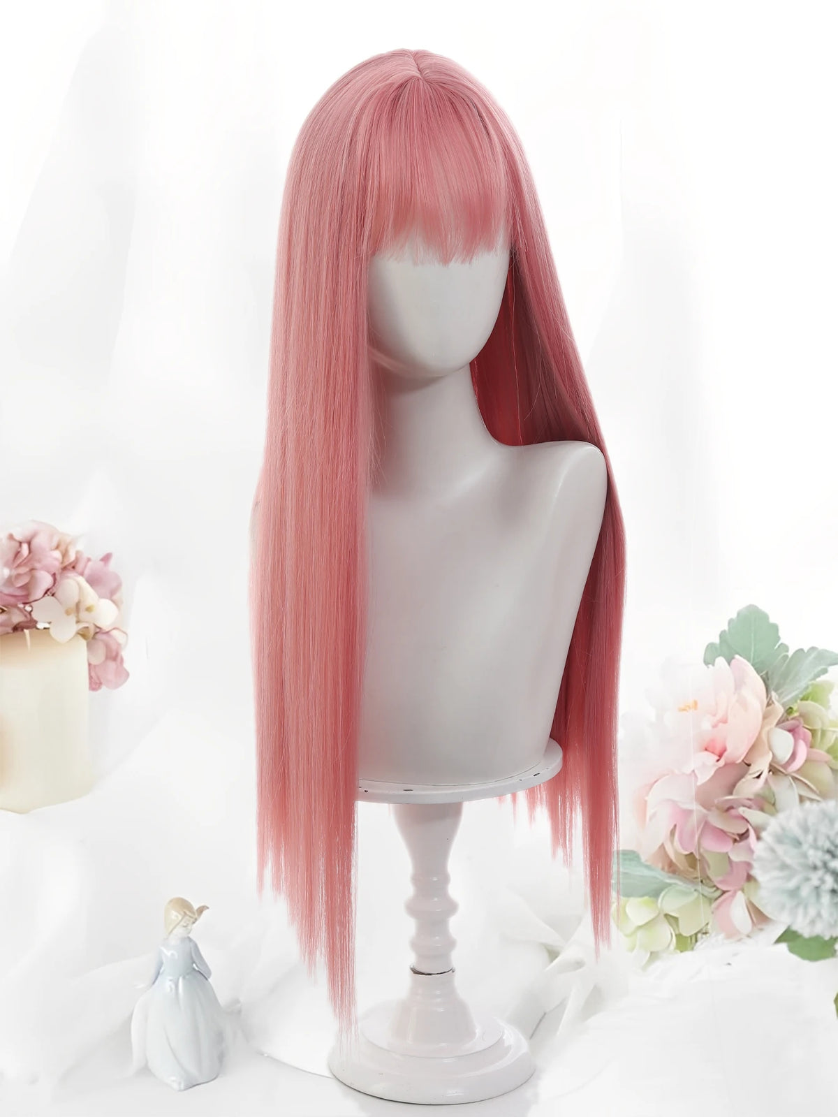 24 Inch Long Pink Cosplay Wig with Bangs