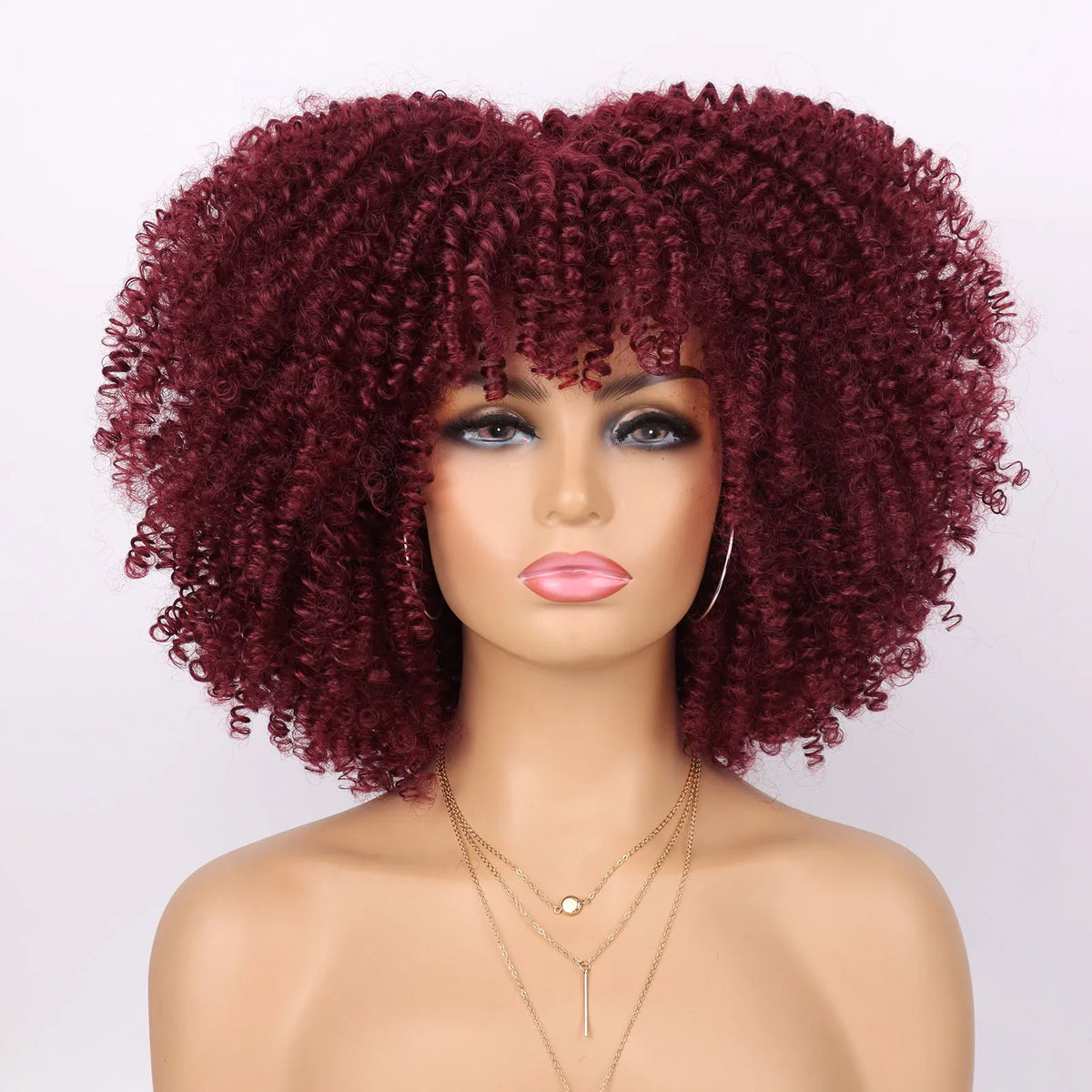 Short Kinky Curly Afro Wig with Bangs for Daily Wear