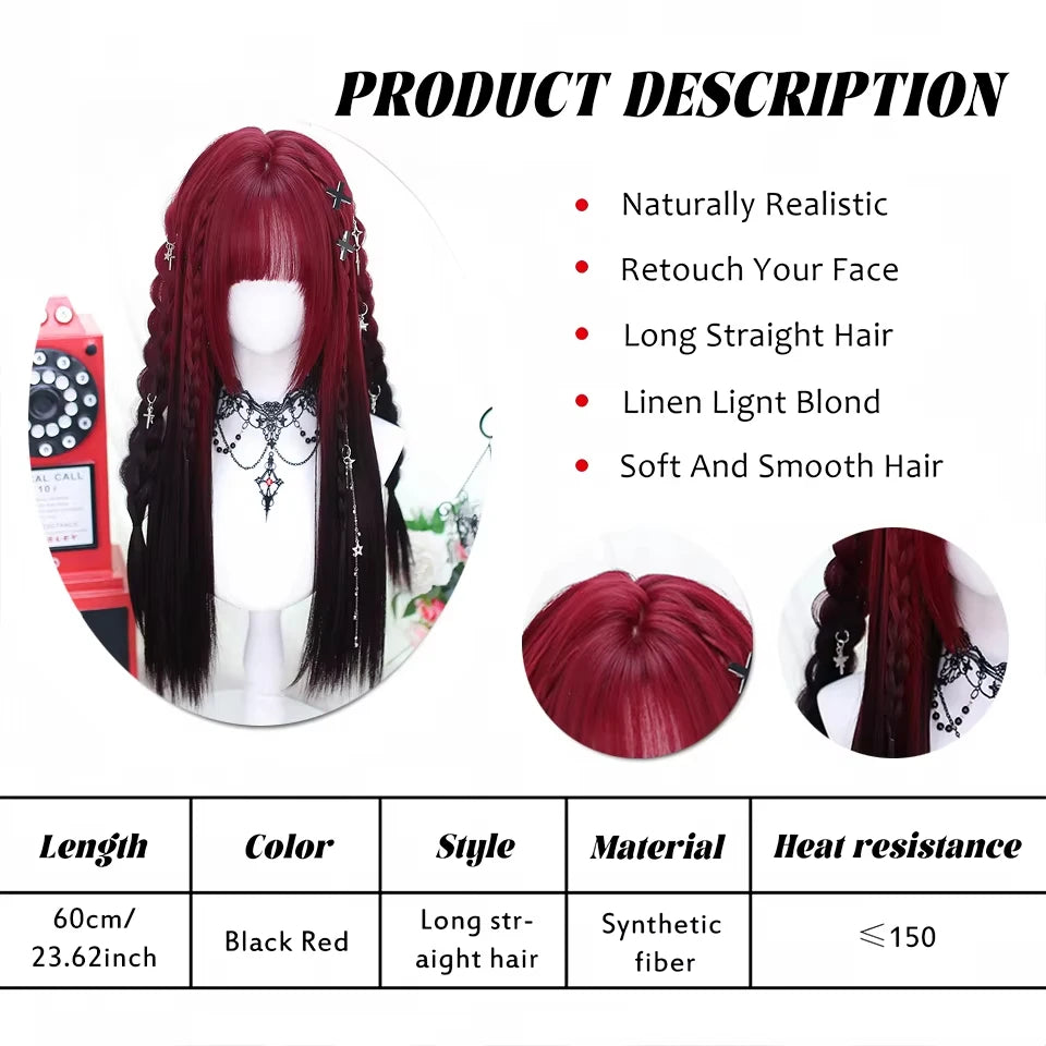 Long Red Ombre Wavy Lolita Cosplay Wig