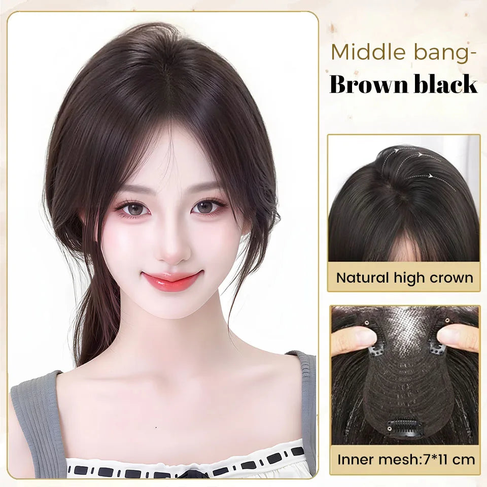Natural Middle Part Hair Topper with Bangs for Volume - 15