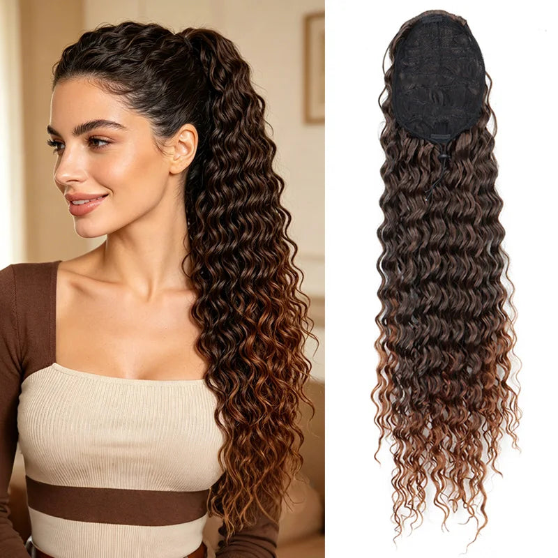 22-Inch Curly Drawstring Ponytail Hair Extension - 14