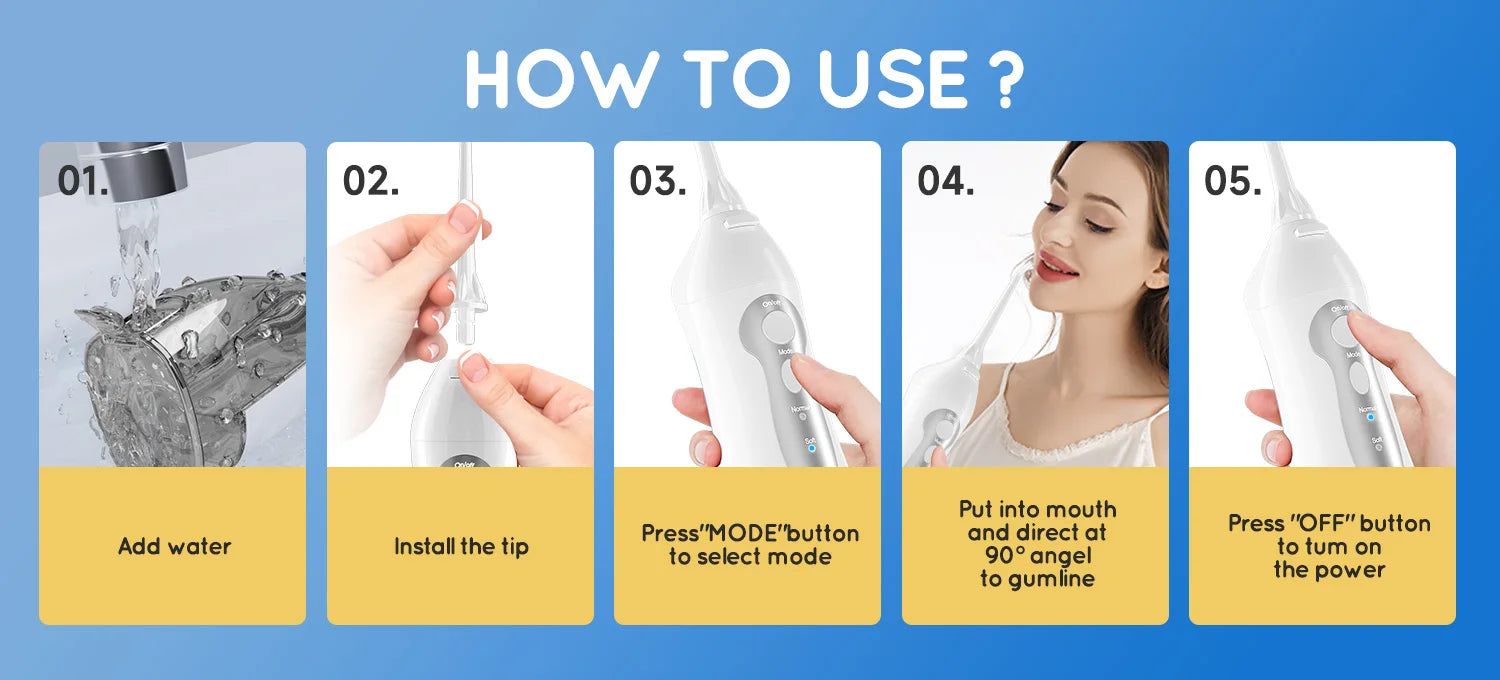 Portable Cordless Water Flosser with 6 Tips and 3 Modes for Teeth Cleaning - 12