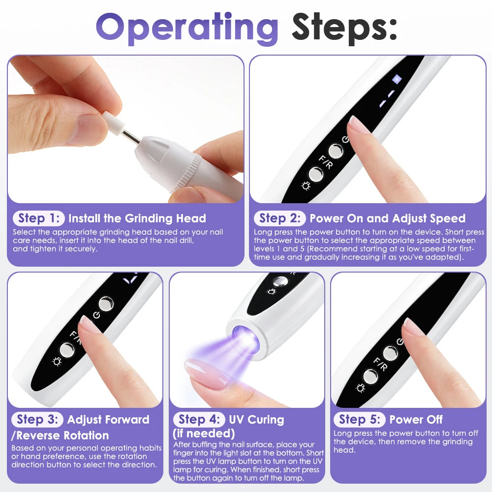 2-in-1 Electric Nail Drill and UV Curing Lamp for Professional Manicures - 13
