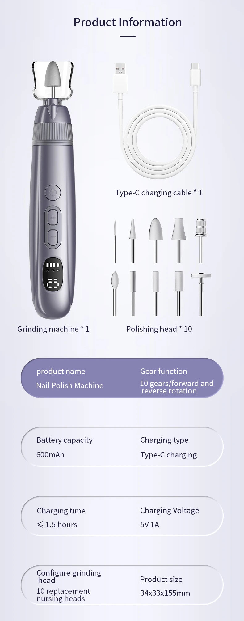 Electric Manicure and Pedicure Drill Kit for Professional Nail Care - 20