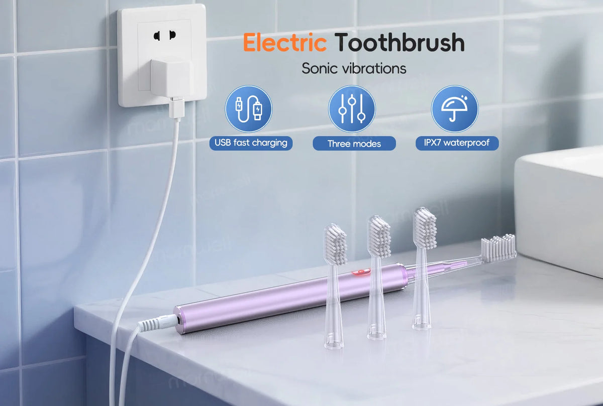 Rechargeable Acoustic Sonic Electric Toothbrush with 4 Replacement Heads