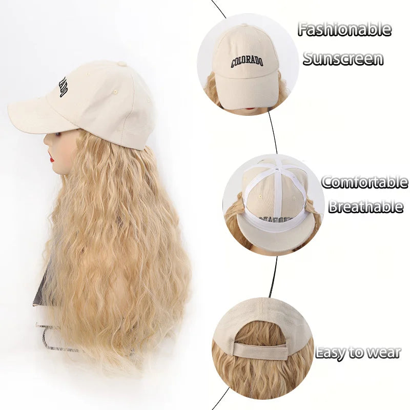 Water Wave Curly Baseball Cap Wig for Women - 3