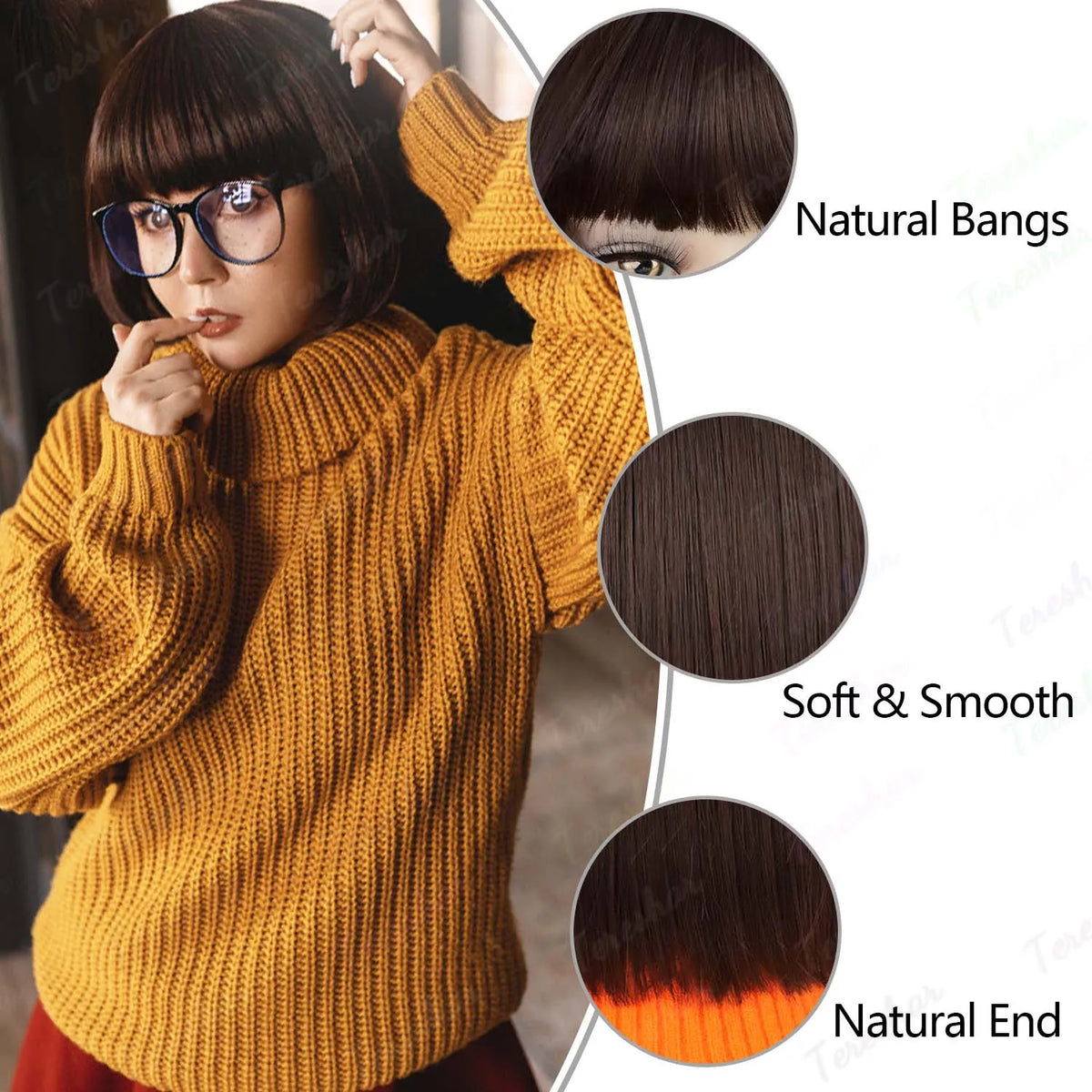 Short Brown Bob Wig with Glasses and Magnifying Glass for Cosplay Parties
