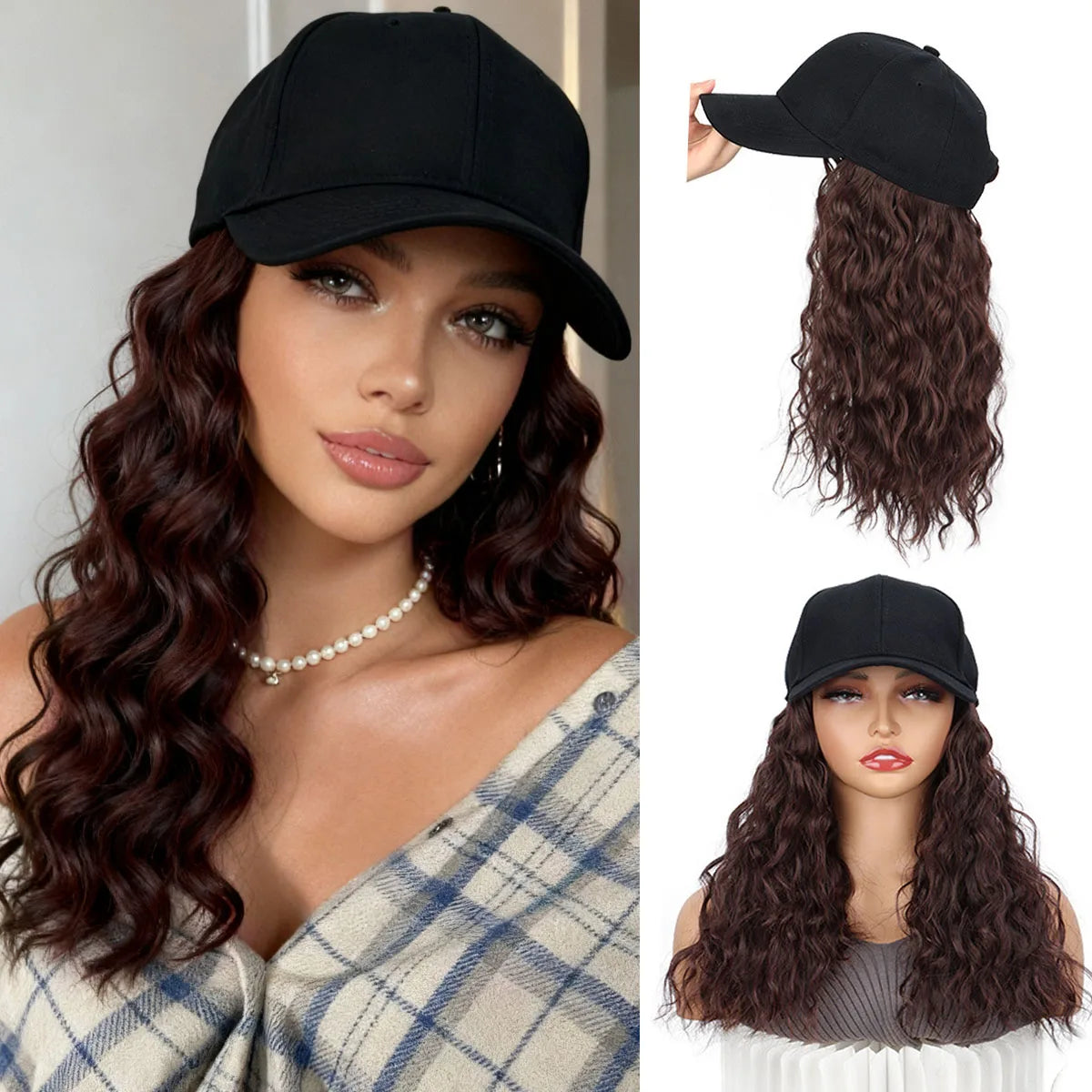 Natural Wave Baseball Cap Wig with Hair Extensions for Women - 10