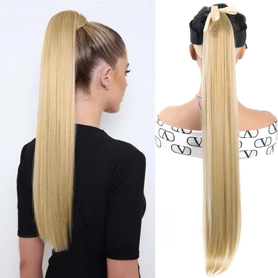 32-Inch Long Straight Wrap Around Ponytail Hair Extension