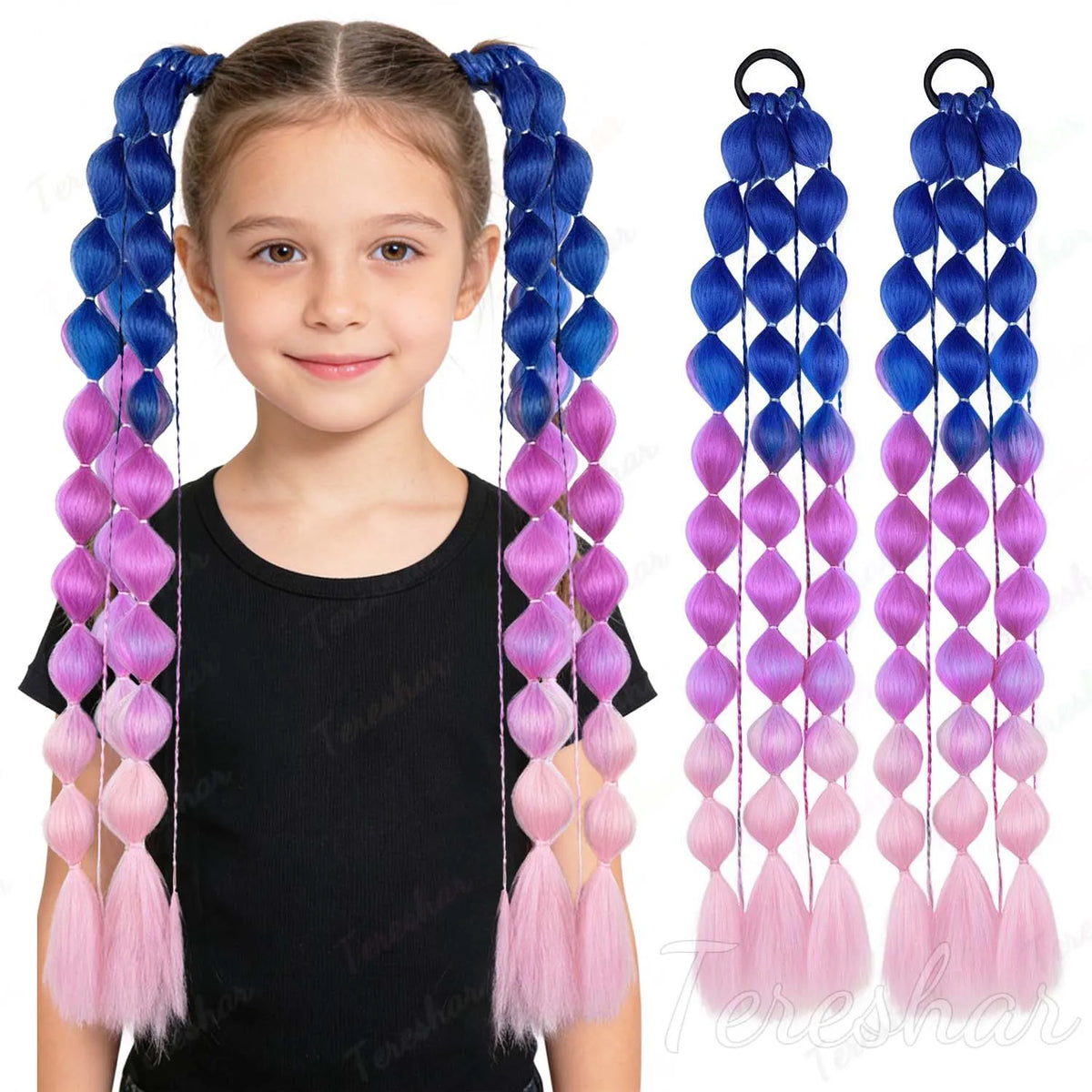 2-Piece Colored Bubble Ponytail Extensions for Festivals and Parties