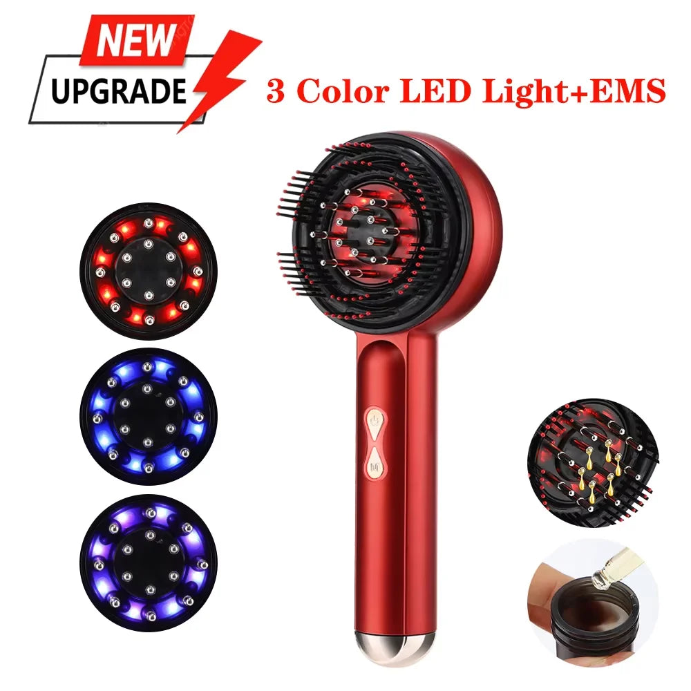 Electric Scalp Vibration Massage Comb with Red Light and Liquid Applicator - 30