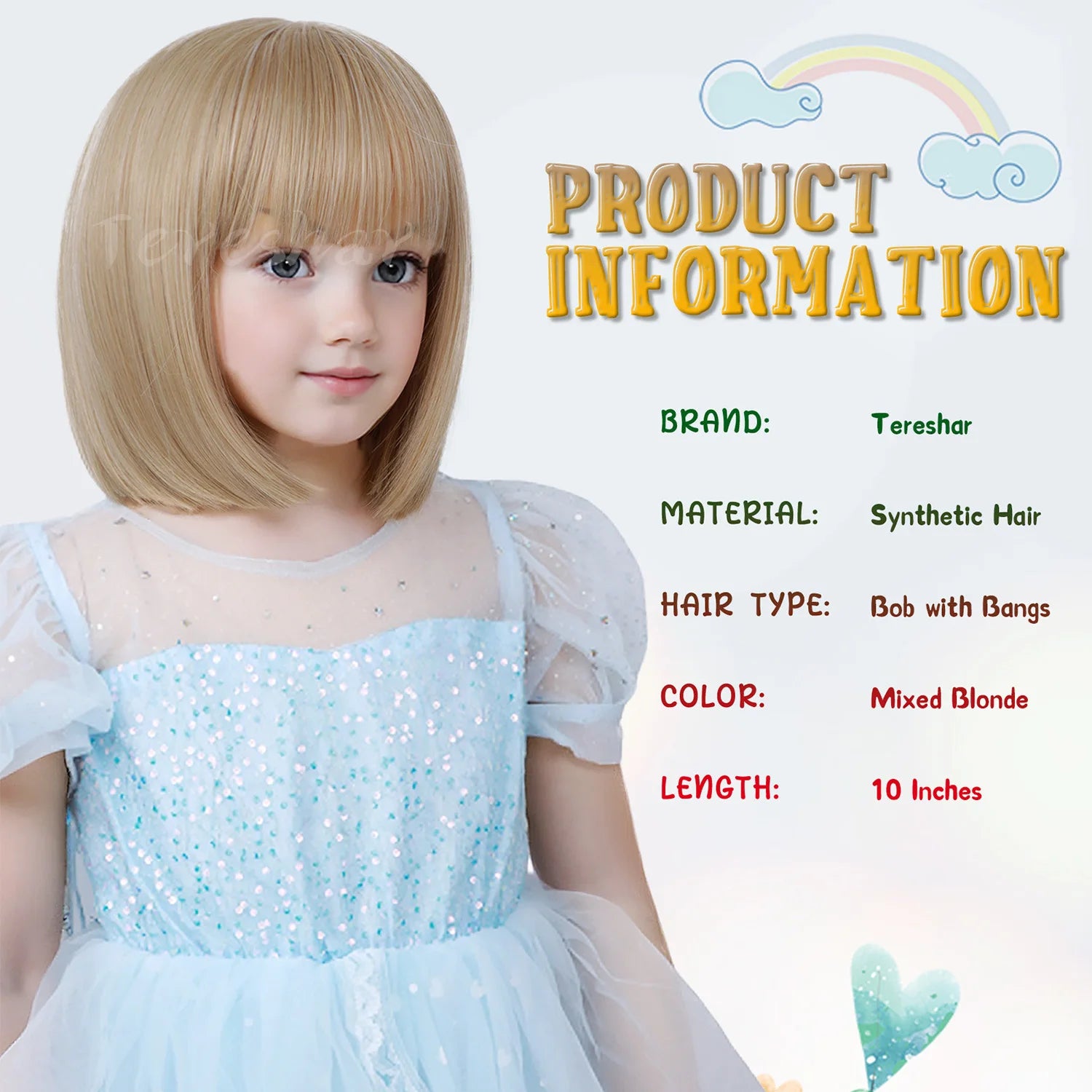 Short Straight Bob Wig with Bangs for Girls Kids Cosplay and Parties - 2