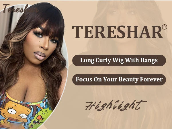 Long Wavy Synthetic Wig with Bangs for Daily Use and Parties