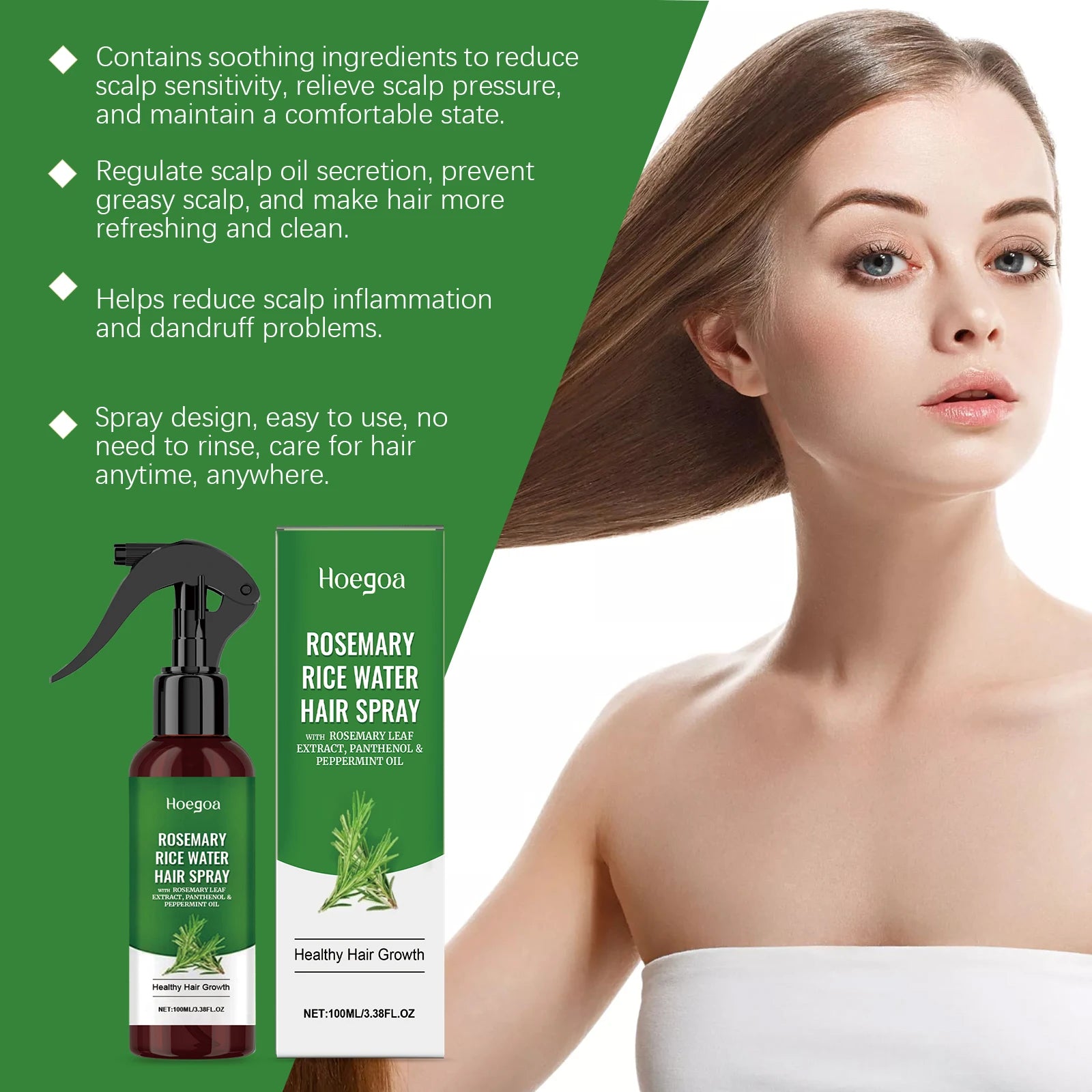 Rosemary Rice Water Hair Spray for Dry Frizzy Hair and Scalp Repair - 16