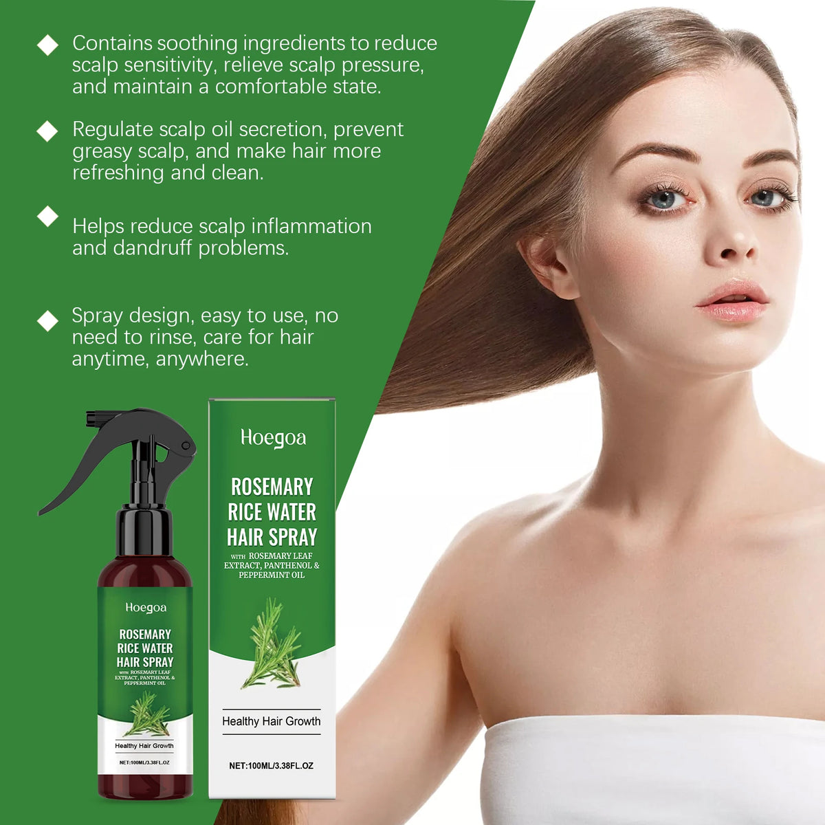 Rosemary Rice Water Hair Spray for Dry Frizzy Hair and Scalp Repair