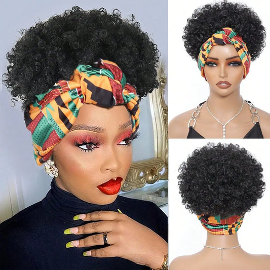 Short Afro Kinky Curly Headband Wig for Daily Styling