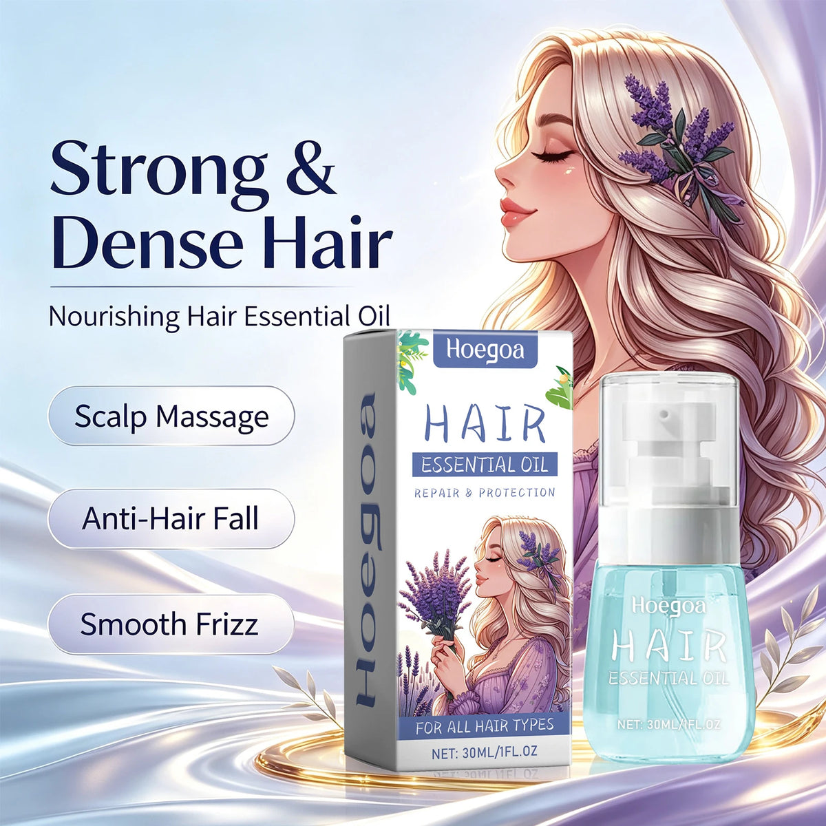 Lavender Essential Hair Oil for Frizz Control and Split End Repair