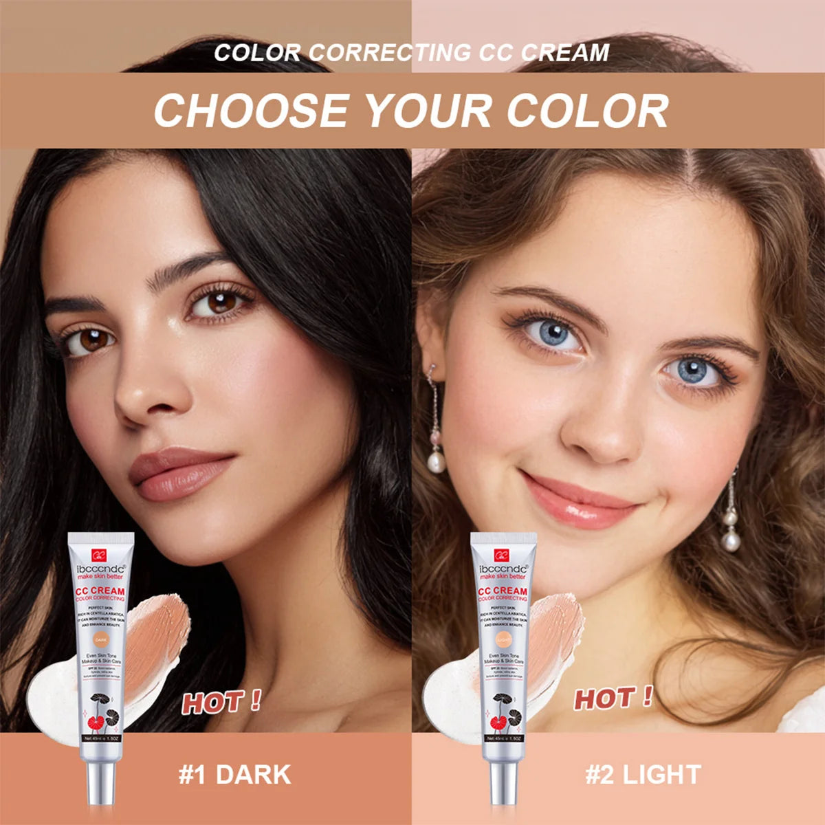 Color Correcting CC Cream and SPF 50 Sunscreen Blush Stick Makeup Set