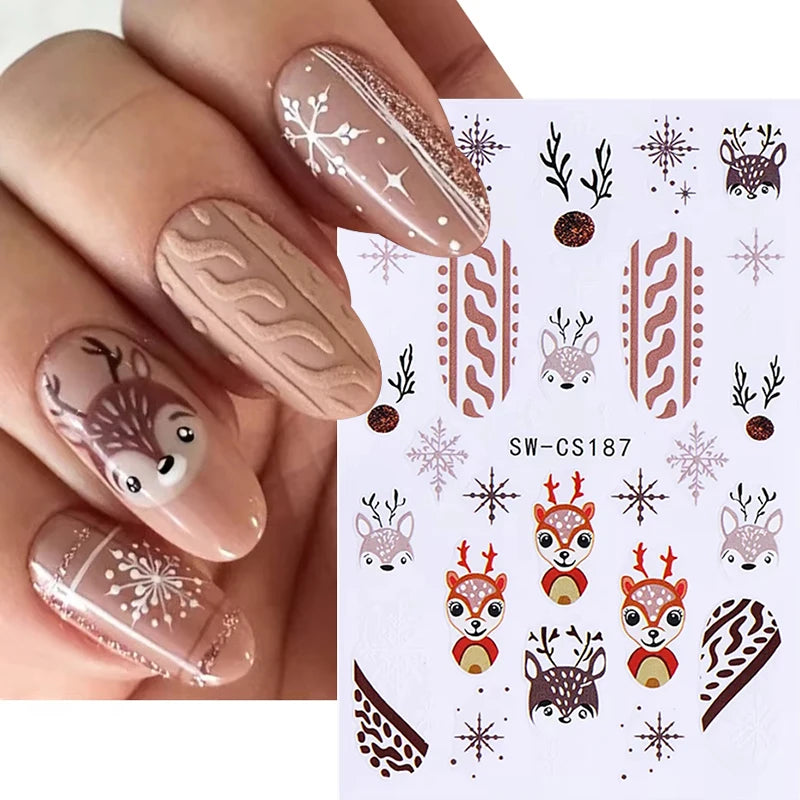 Festive 3D Christmas Nail Art Stickers for Holiday Manicure Decorations