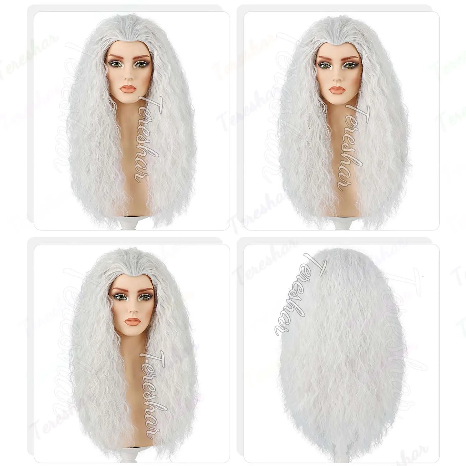 Long Curly Grey Witch Costume Wig for Halloween and Cosplay Parties - 9