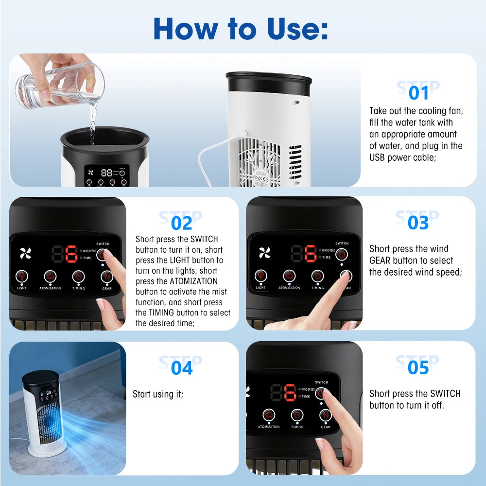 Portable Desktop Air Cooling Fan with Misting and LED Light - 8