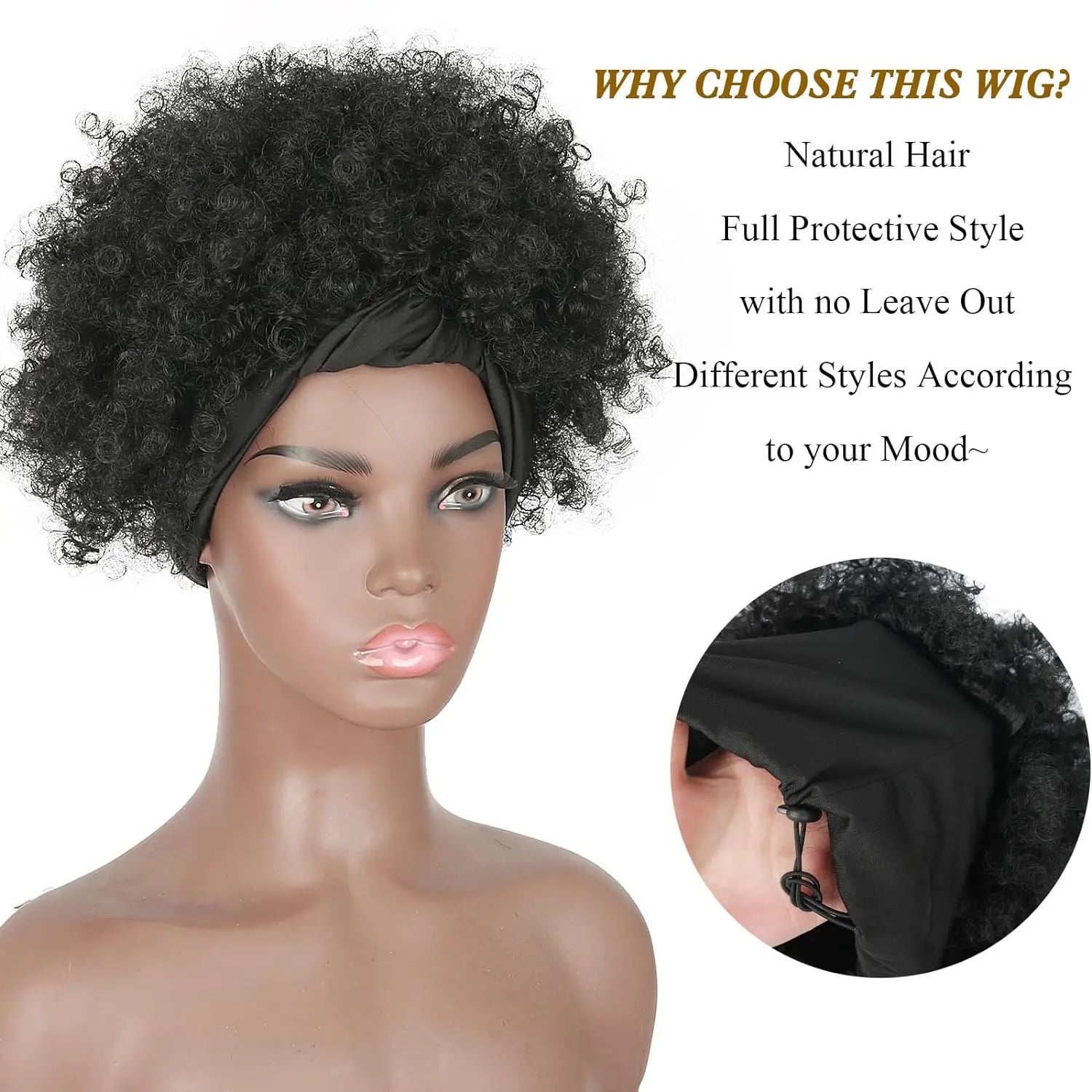 Short Kinky Curly Afro Headband Wig for Women - 9
