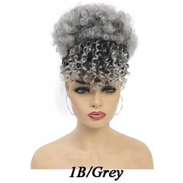 Kinky Curly Afro Puff Drawstring Ponytail with Bangs for Women