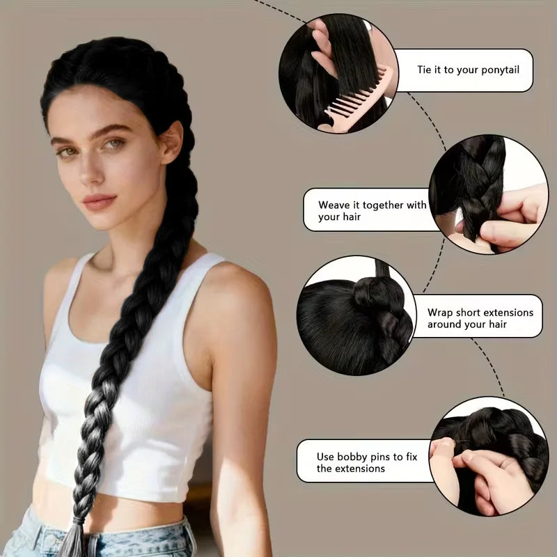 Long Braided Ponytail Extension for Women Synthetic Hairpiece - 4