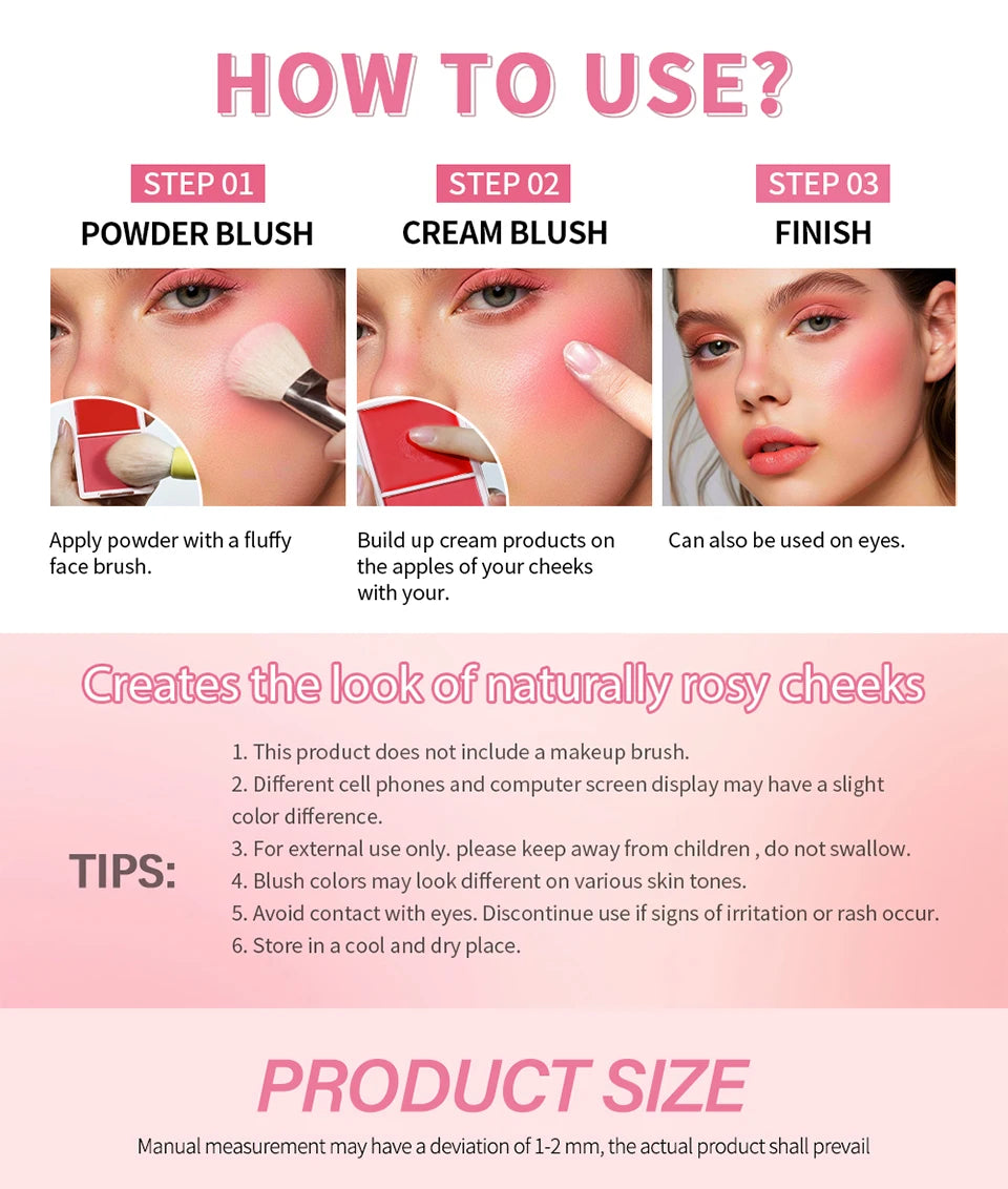 2-in-1 Cream and Powder Blush Palette for Long-Lasting Radiant Makeup