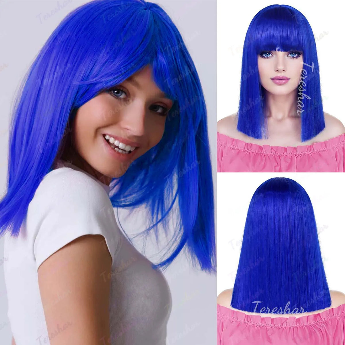 Heat Resistant Synthetic Straight Bob Wig with Bangs for Women