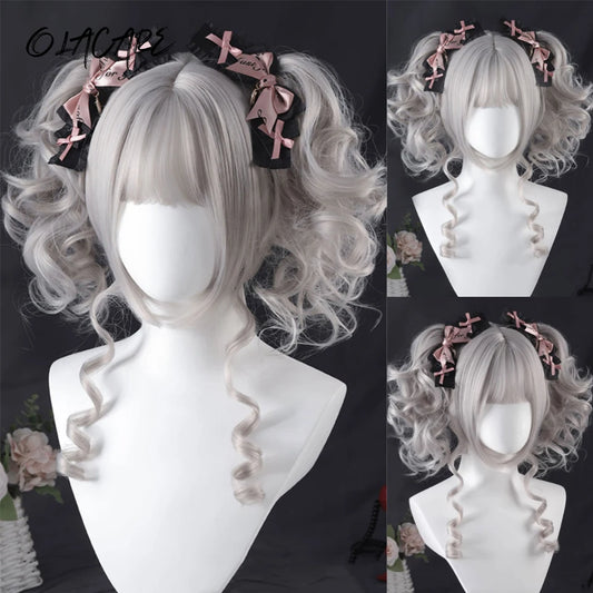 Long Curly Cosplay Wig with Ribbon Bows