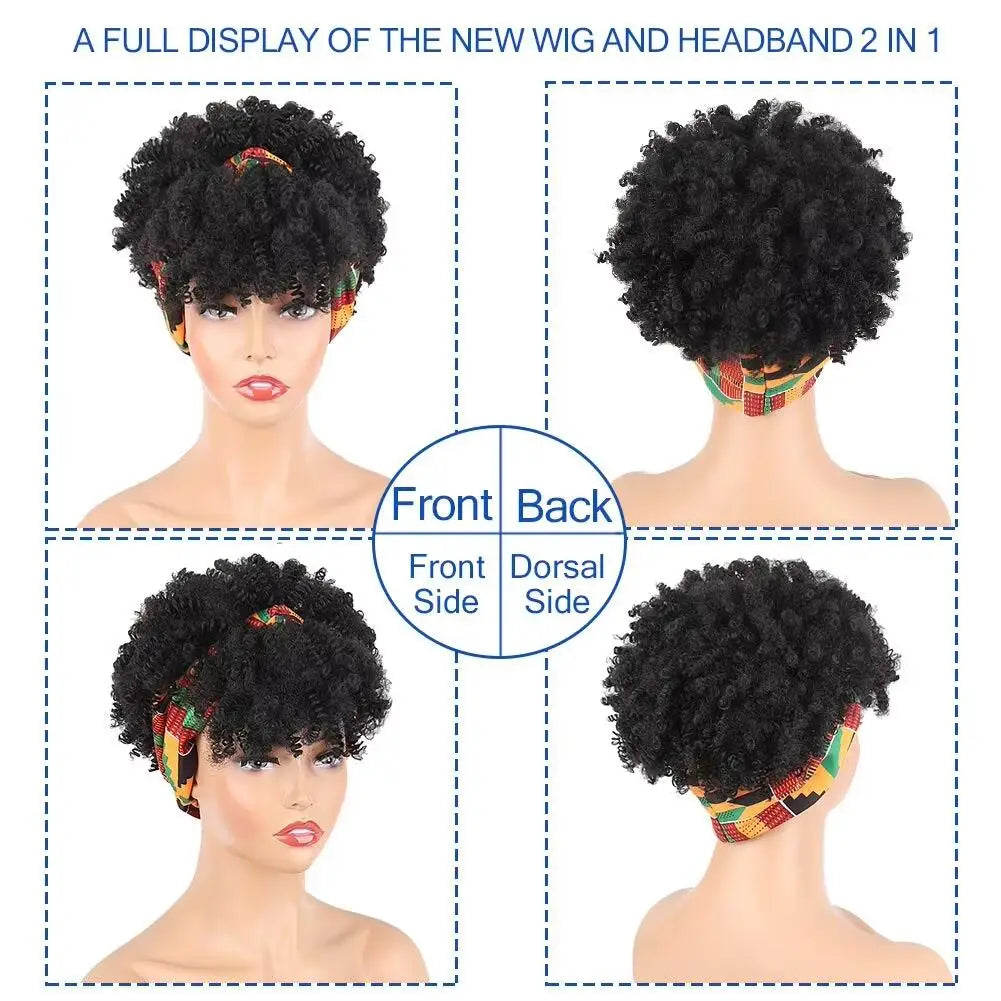 Short Kinky Curly Headband Wig for Daily Styling