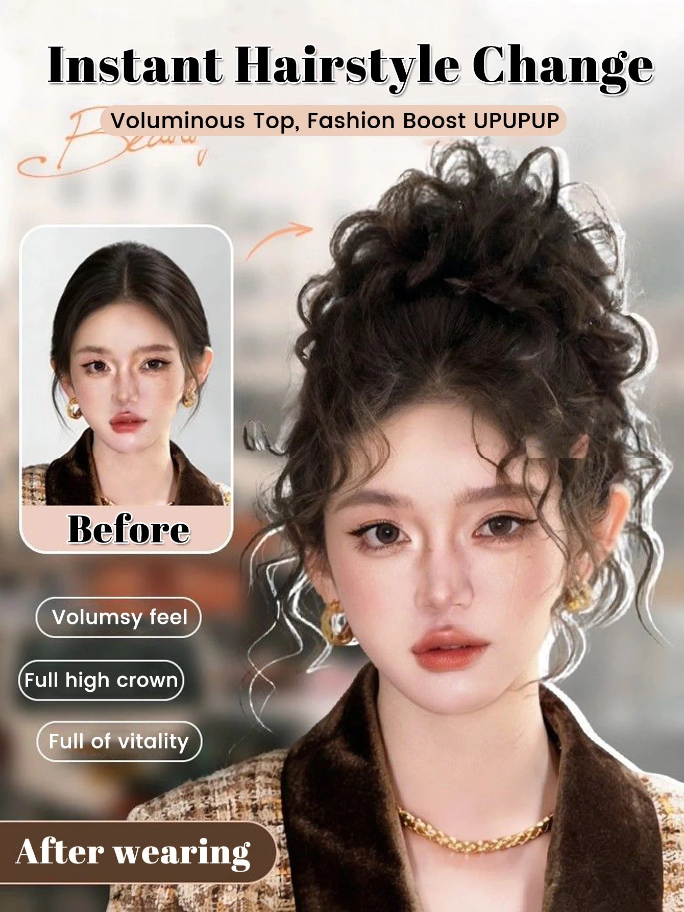 Wavy Curly Synthetic Hair Bun Extension for Daily and Party Styling - 2