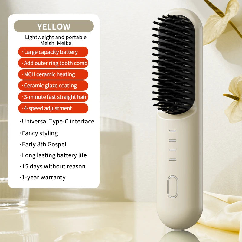 Fast Heating Cordless Hair Straightening Brush for Smooth Frizz-Free Hair