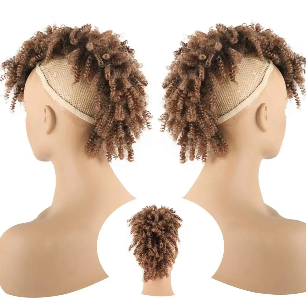 Curly Afro Mohawk Ponytail with Bangs Clip-In