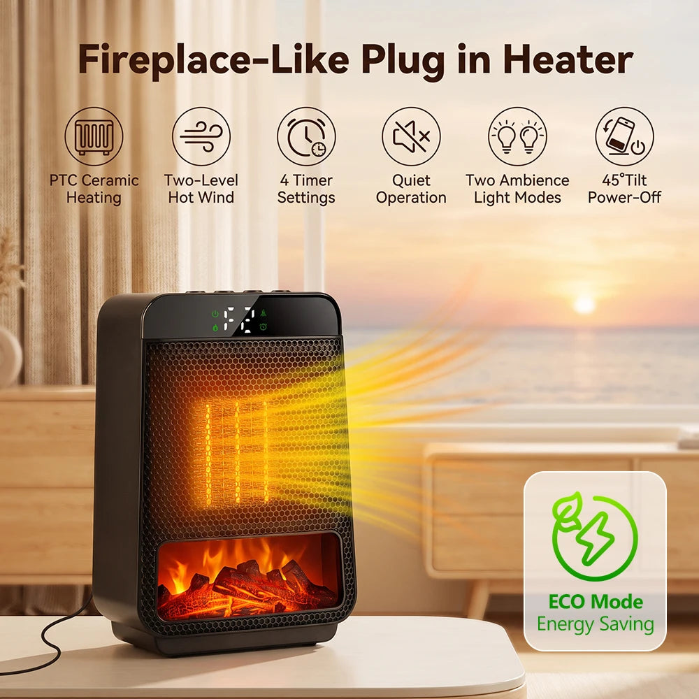 Portable Electric Ceramic Space Heater with Digital Display and Timer