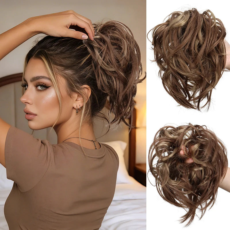 Messy Curly Hair Bun Extension Scrunchie for Quick Elegant Hairstyles - 16