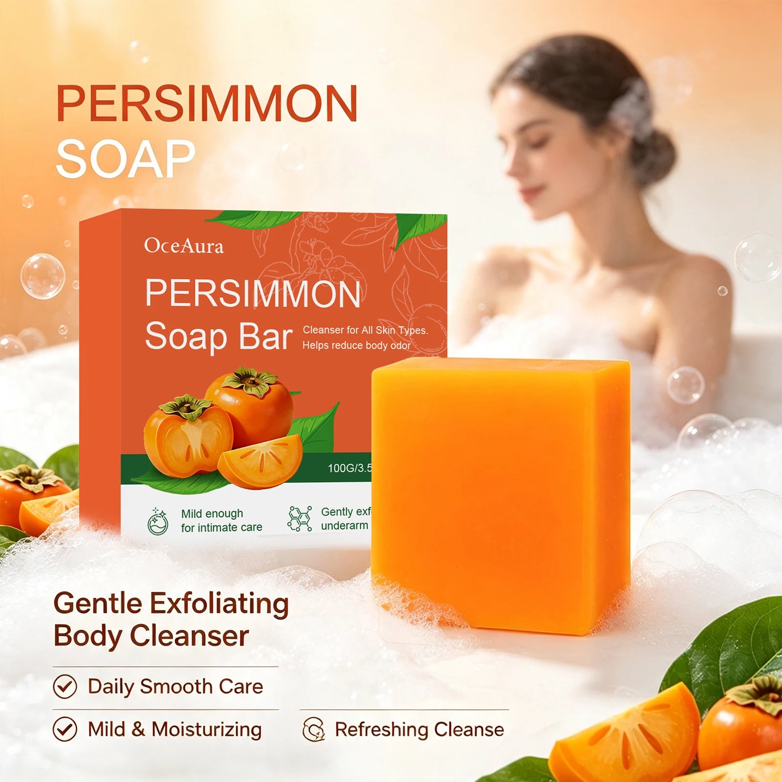 Persimmon Soap Bar for Natural Odor Control and Gentle Skin Exfoliation - 1
