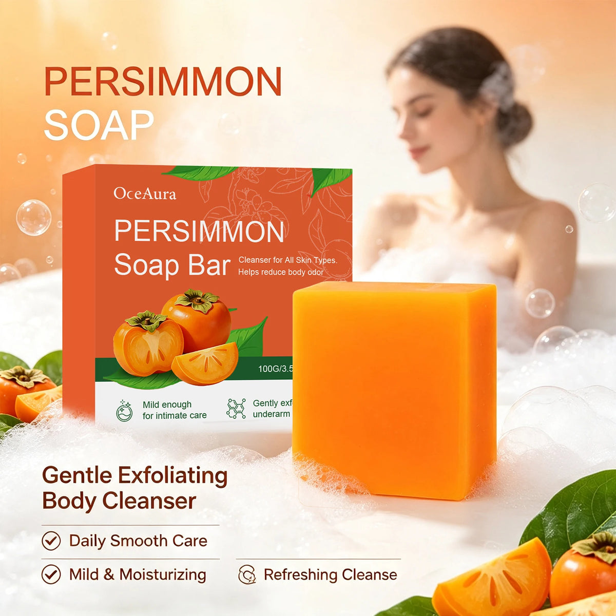 Persimmon Soap Bar for Natural Odor Control and Gentle Skin Exfoliation