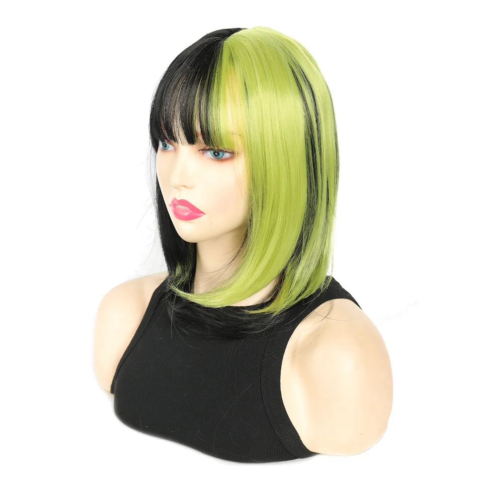 18 Inch Two-Tone Straight Wig with Bangs for Parties and Cosplay - 3