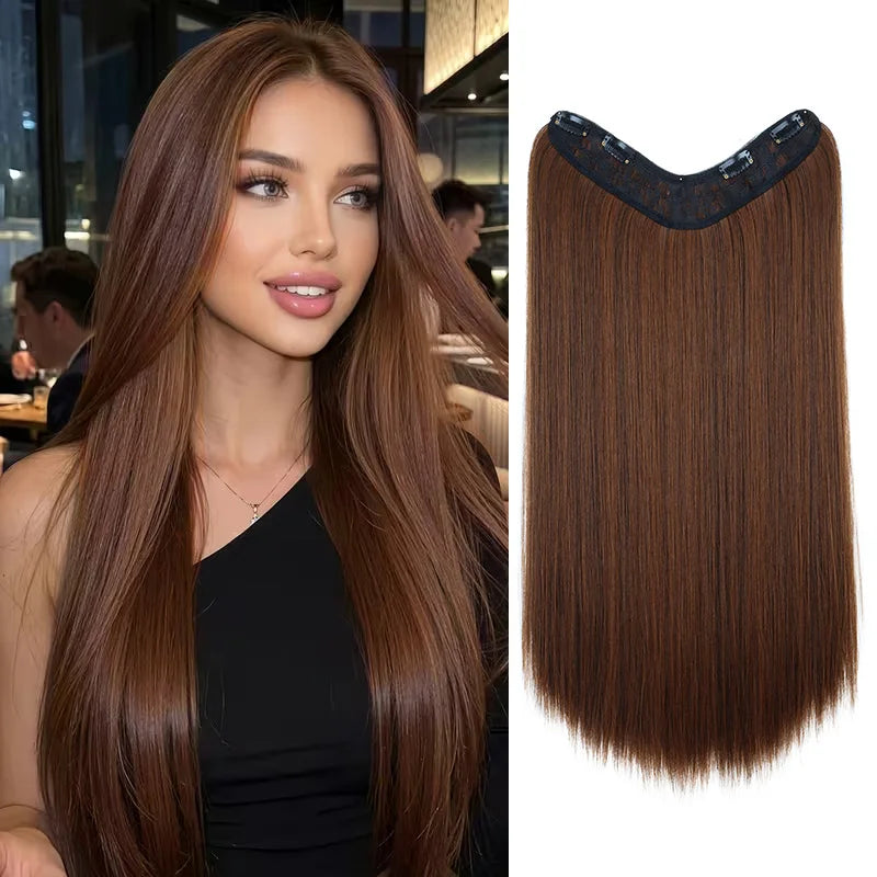 24-Inch V-Shaped Clip-In Straight Hair Extension for Women